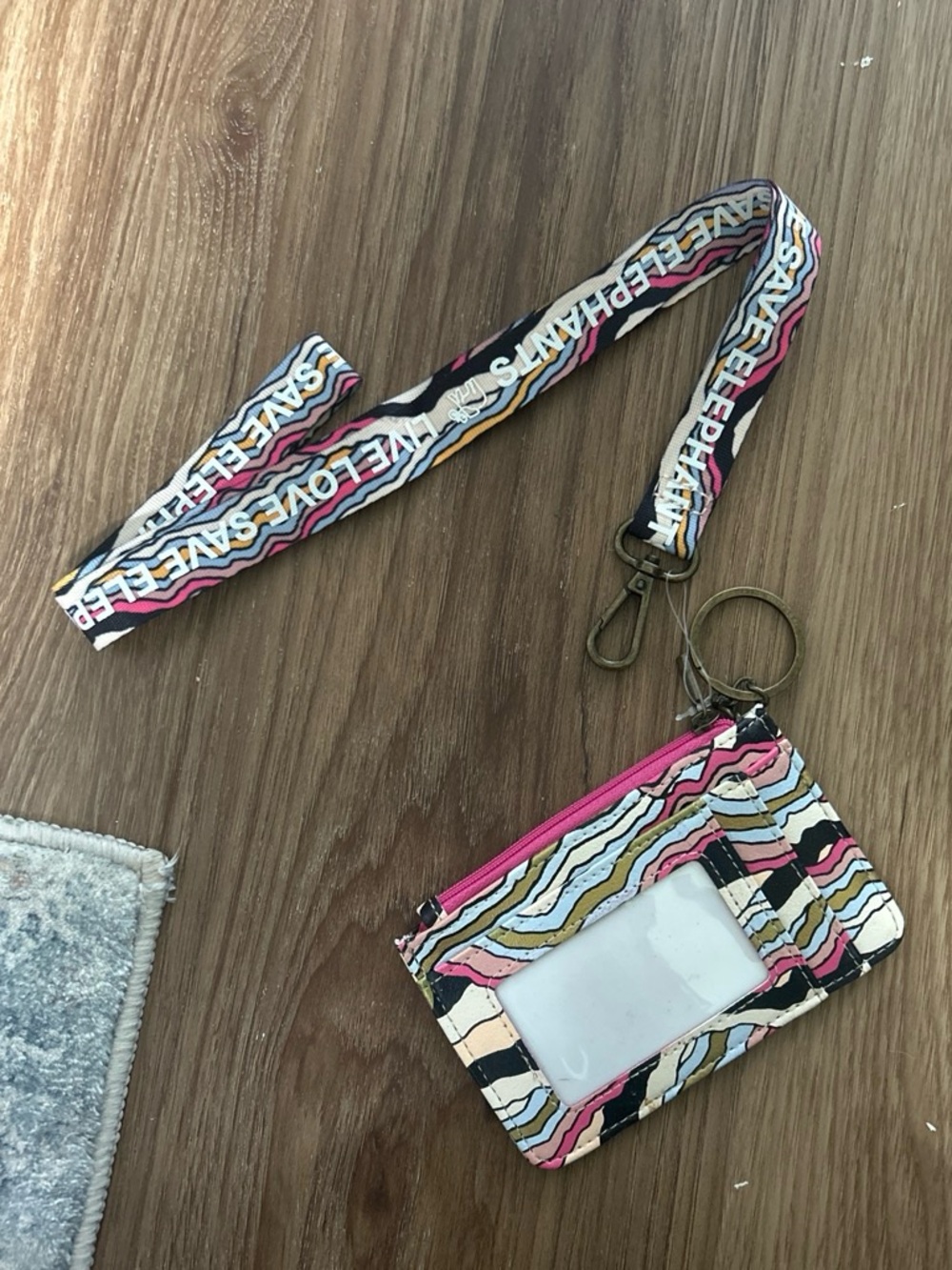 Colorful Striped ID Holder & Lanyard with 'SAVE ELEPHANTS' Text